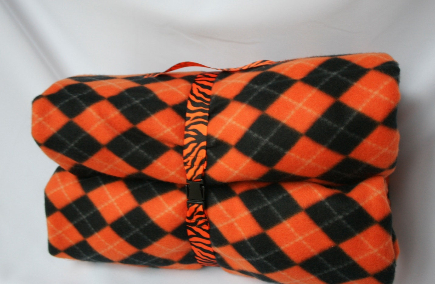 Orange & Black Argyle Fleece Throw Blanket with Built in Foam