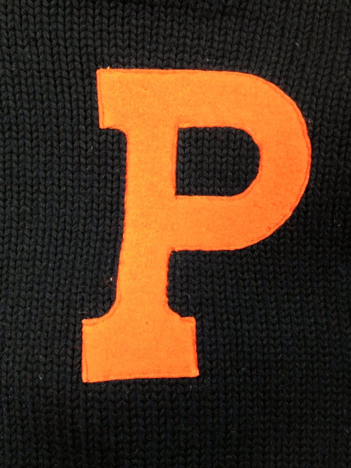Vintage 1950s Princeton Sweater pullover Black Orange Letter P
