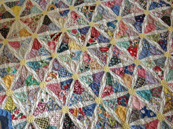 Colorful Vintage 1950s Scrap Quilt Top with Custom by Patalier