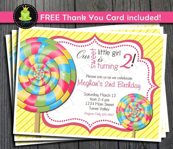 Lollipop Birthday Invitation - FREE Thank You Card included Il_570xn