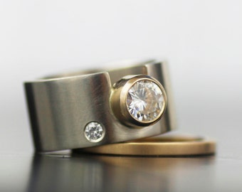 ... set - Moissanite Moon in 14K gold or 950 palladium - his and hers