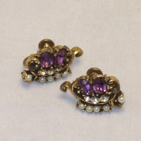 Purple Rhinestone Earrings Vintage 1940s Coro by 4dollsintime