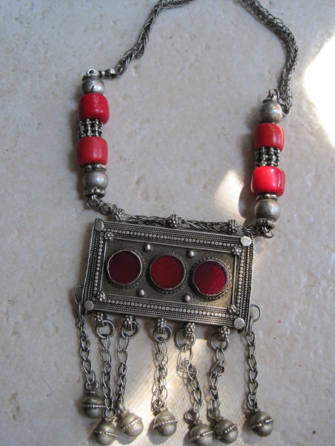 Vintage Bedouin Necklace Amulet Choker from Yemen Hirz or