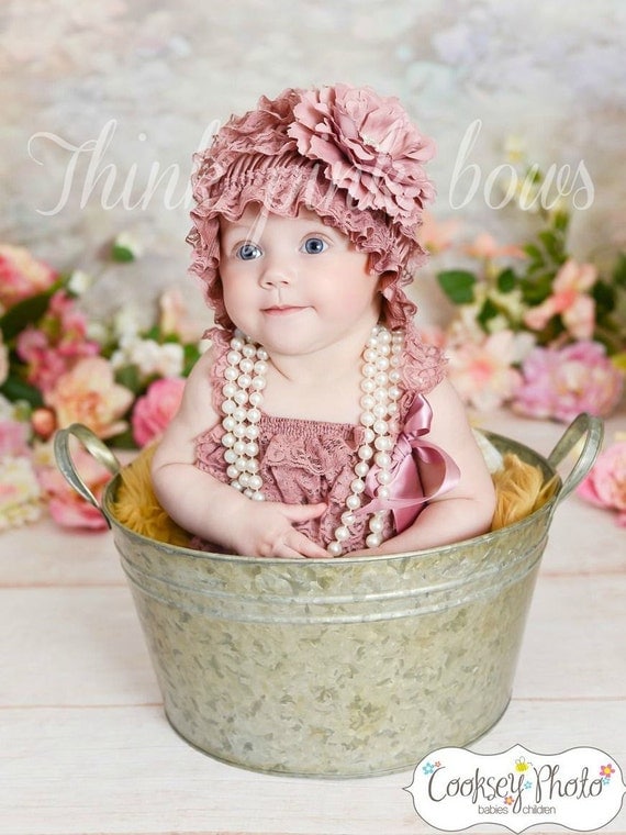 Baby Lace hat bonnet, newborn infant baby girl lace hat bonnet, baby bonnet,Mauve lace hat M2M petti lace romper in our shop. by ThinkPinkBows