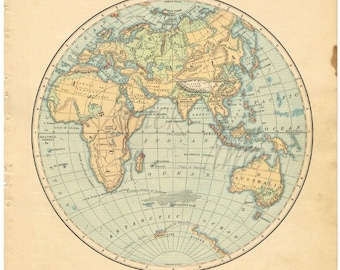 Antique WORLD Map - 1885 Eastern Hemisphere - DIGITAL DOWNLOAD - Buy 2 Digital Images/Get 1 Free