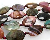 Faceted oval agate beads, purple green magenta brown multi colors natural lace agate gemstone beads, 30mm 6 pieces