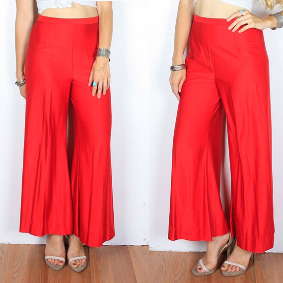 SALE Vintage 70s Bright Red Wide Leg Bell Bottoms by dreamingneon