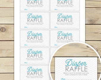 Chevron Baby Shower Diaper Raffle Printable - Chevron Baby Shower Games - Blue Baby Shower Raffle Cards - Instant Download - Boy Baby Shower