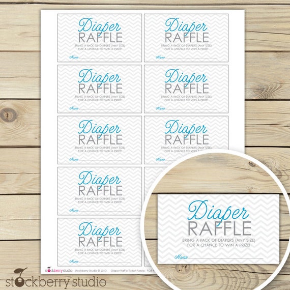 Chevron Baby Shower Diaper Raffle Tickets - Blue and Gray Baby Shower Diaper Raffle Cards - Instant Download - Boy Baby Shower Games Il_570xn