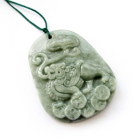 Talisman Good Fortune Grade A Jadeite Jade Kylin Qilin Dragon