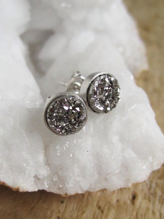 Tiny Silver Druzy Studs in Sterling Silver