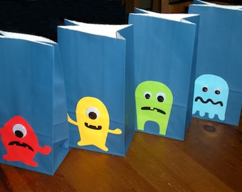 Monster Birthday party Favor/Treat bags - Set of 10 - in 4 designs with wiggly eyes
