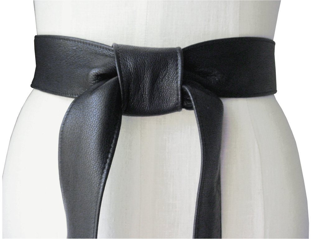 Women leather belt Classic belt Black lambskin Soft