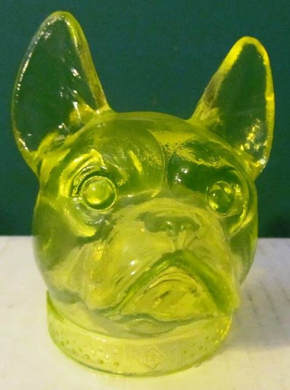 Vaseline Glass Boston Terrier Candy Dish or French Bulldog