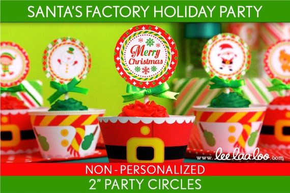 Santa’s Factory Holiday Party 2 inch Party Circles & Bonus: Cupcake Wrappers NonPersonalized Printable // Santa’s Factory - H3Nc Il_570xn