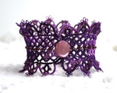 Purple Tatting Lace Beaed Cuff Fiber Bracelet