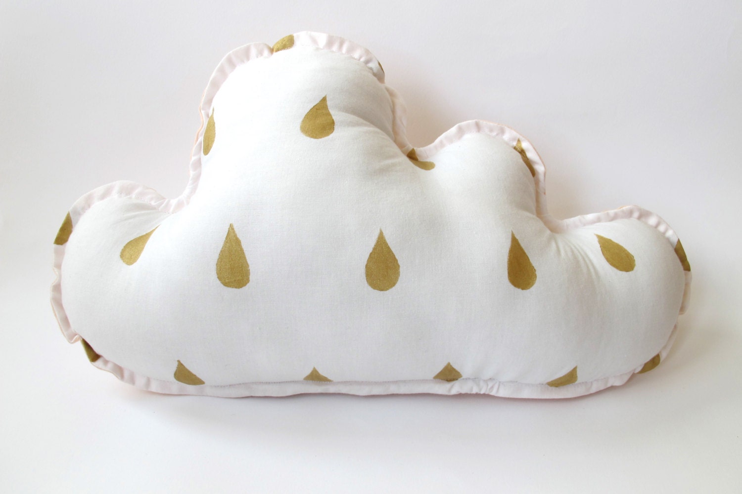 Cloud Pillow Nursery Decor Raindrops in Gold Pale Pink