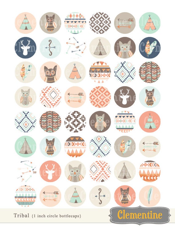 Tribal bottle cap images, bottlecap images, one inch circles, royalty-free, digital collage sheet- Instant Download Il_570xn