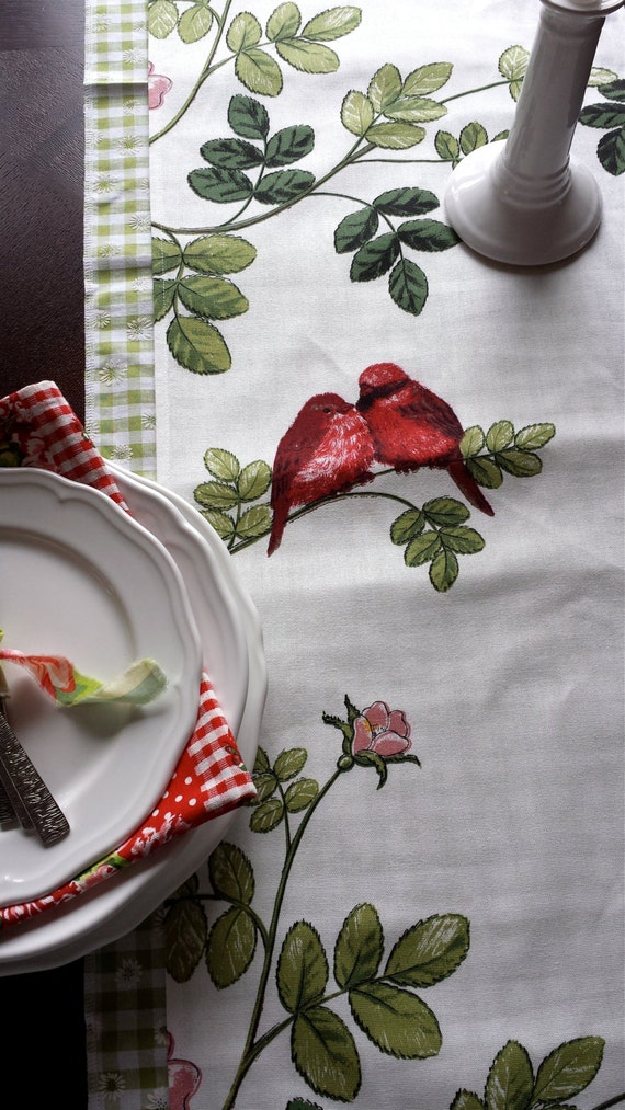 nest, birds birds easter  birds Bright table  runner table red runner, spring,  runner, with