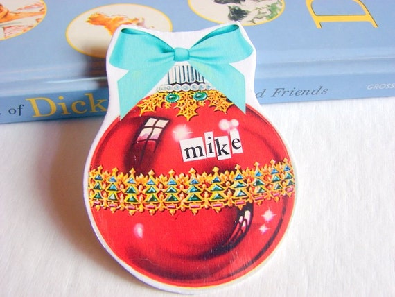 Christmas Brooch Ornament Or Magnet  Retro Red by mimiandlucy