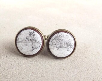 Vintage World Map Cufflinks Men Cufflinks Mens Accessories Map Cuff Links Wedding Cuff Links For Groom Gift For Him