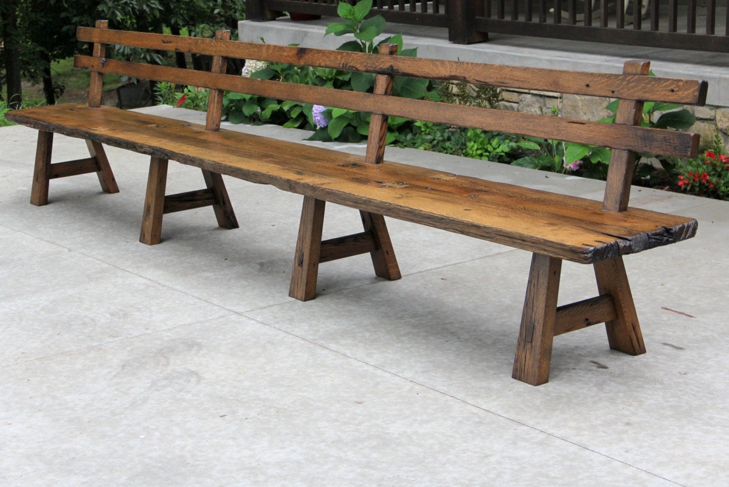 Live Edge Barn Wood Bench with Back Rest 15' Long