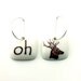 Oh Dear Earrings Porcelain Valentines Day Funny Animal Forest Handmade White Brown on 925 Sterling Silver Hoops