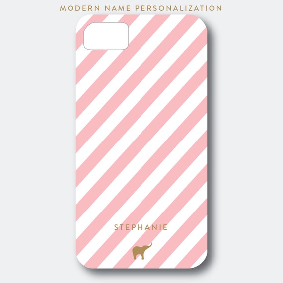 Personalized iPhone, Samsung Galaxy, or Blackberry Case - Stephanie Collection - Classic and Simple Stripes shown in Pink, White, and Gold