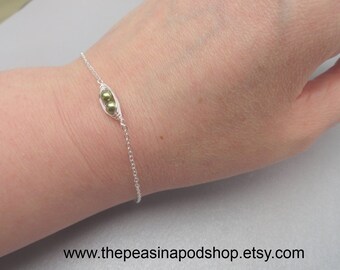 Petite Sweet Peas In A Pod Bracelet Swarovski Pearl Bracelet Skinny Sterling Silver Chain Layering Bracelet