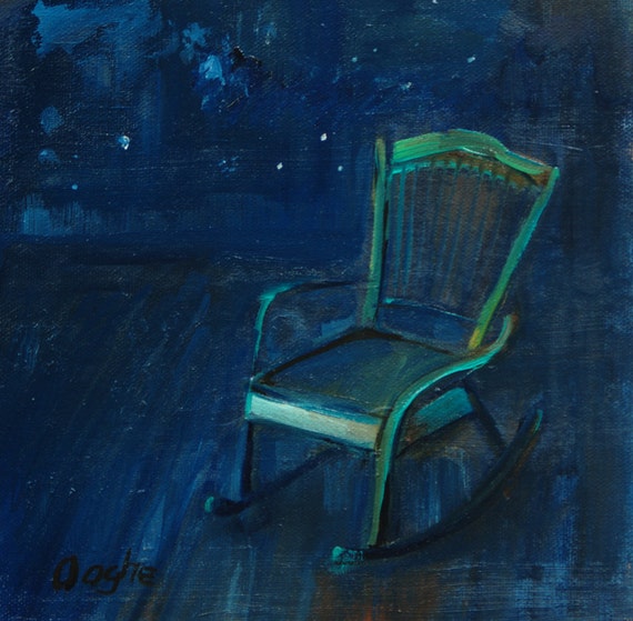 Original Oil Painting Green Rocking Chair still life