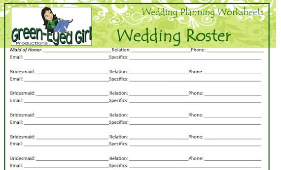 GEG's Wedding Planning Templates Wedding Roster by TheVintageEvent