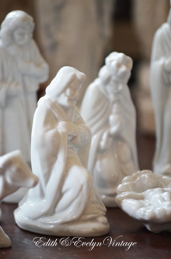 Vintage Porcelain Nativity Set Miniature White