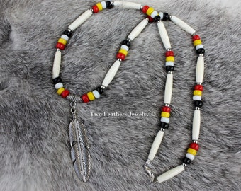 Four Directions Bone Necklace - Silver Feather Necklace - Native American Inspired - Mens Necklace - Womens Necklace - Tribal Style Jewelry