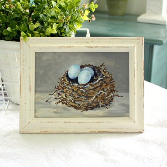 Birds nest original painting on canvas