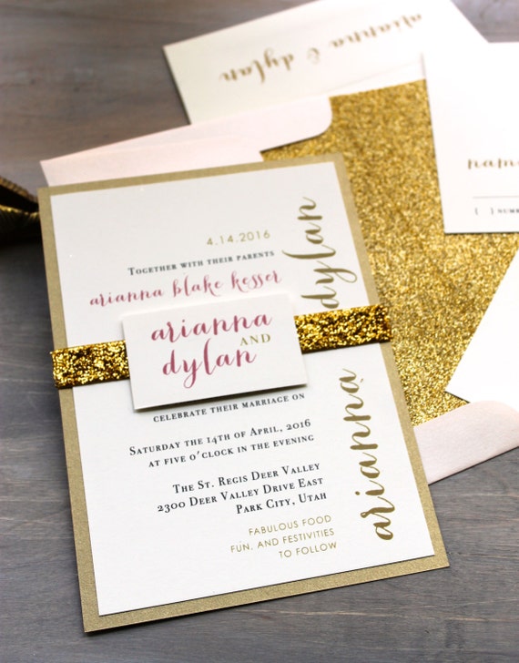 Glitter Wedding Invitations Gold Glitter Wedding Invitation