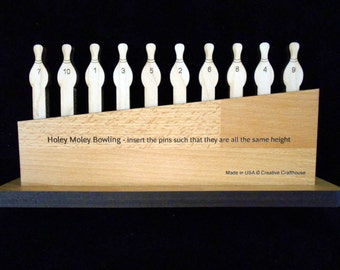Holey Moley Premium Wood Brain Teaser Puzzle, 10 Bowling Pins