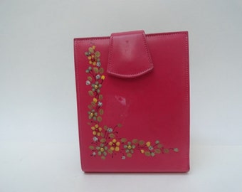 Vintage 1950's Pink Leather Wallet/ Retro Marioness Hand painted Pink Leather Wallet|Leather Pink Billfold Wallet Case