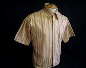 60s 15" Stuart Keith Men's S/S Shirt Yellow Orange Striped
