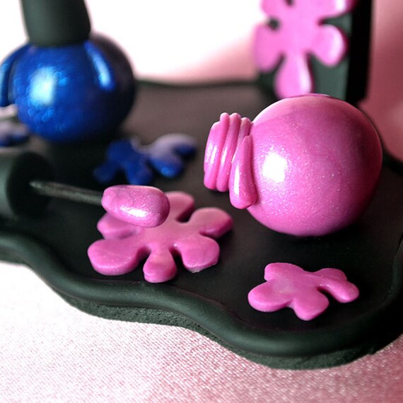 Pink & Blue Nail Polish Polymer Clay Business Card Holder
