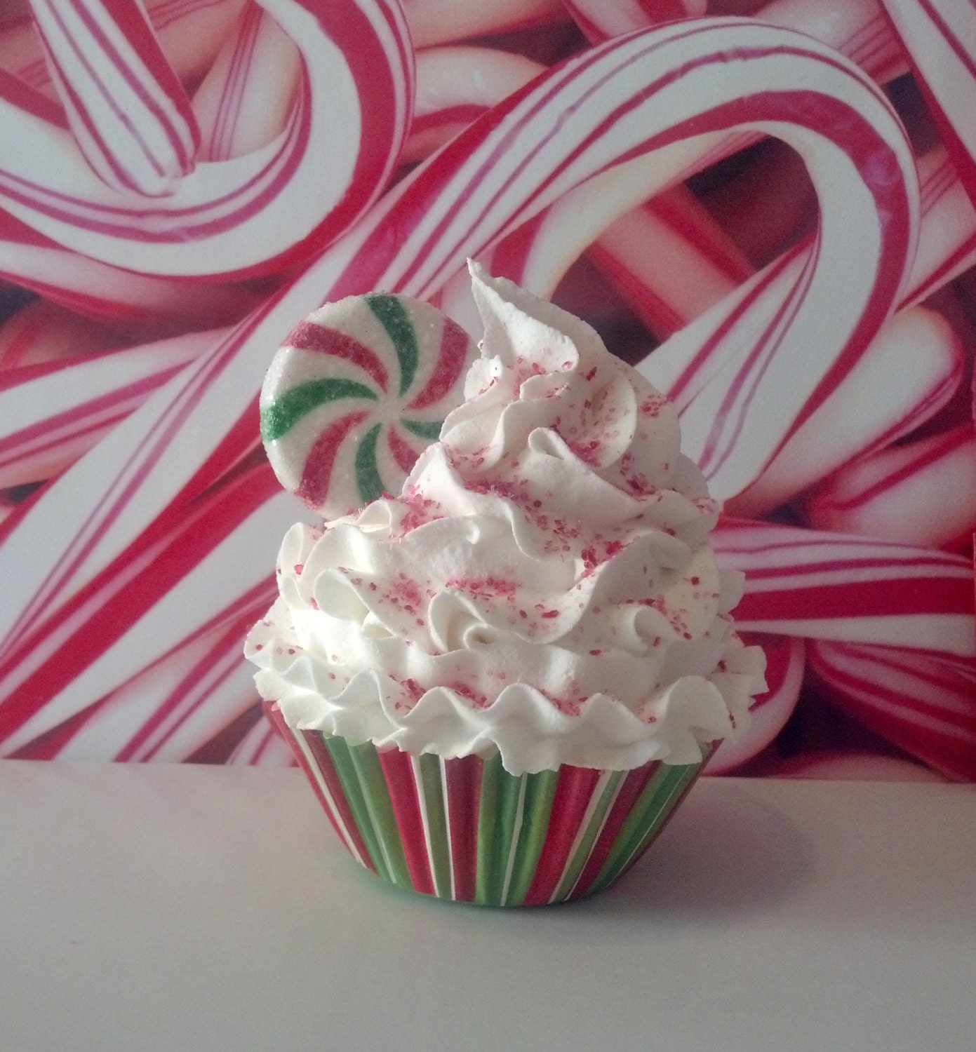 Peppermint Disc Fake Cupcake Christmas Ornament, Holiday Decorations, Photo Props, Home Accents, Party Decor, Secret Santa Gifts