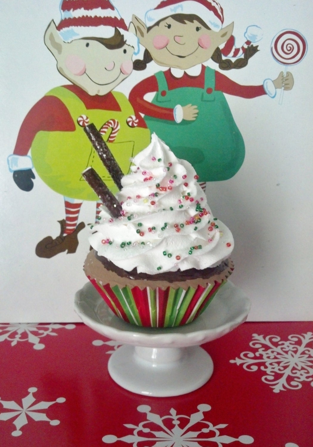 Chocolate Mint Christmas Fake Cupcake, Holiday Decorations, Christmas Cupcake Theme Decor and Displays, Secret Santa Gifts