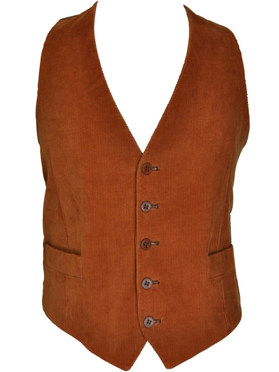 Rust Brown Corduroy Vest with Leather Buttons