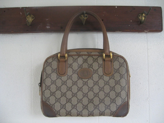 Vintage 1980&#39;s Gucci Handbag brown / 80s GUCCI Monogrammed