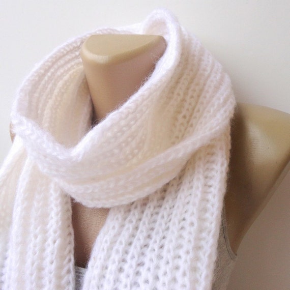 Items similar to white knitted scarf, knitting scarf, women scarf, men ...