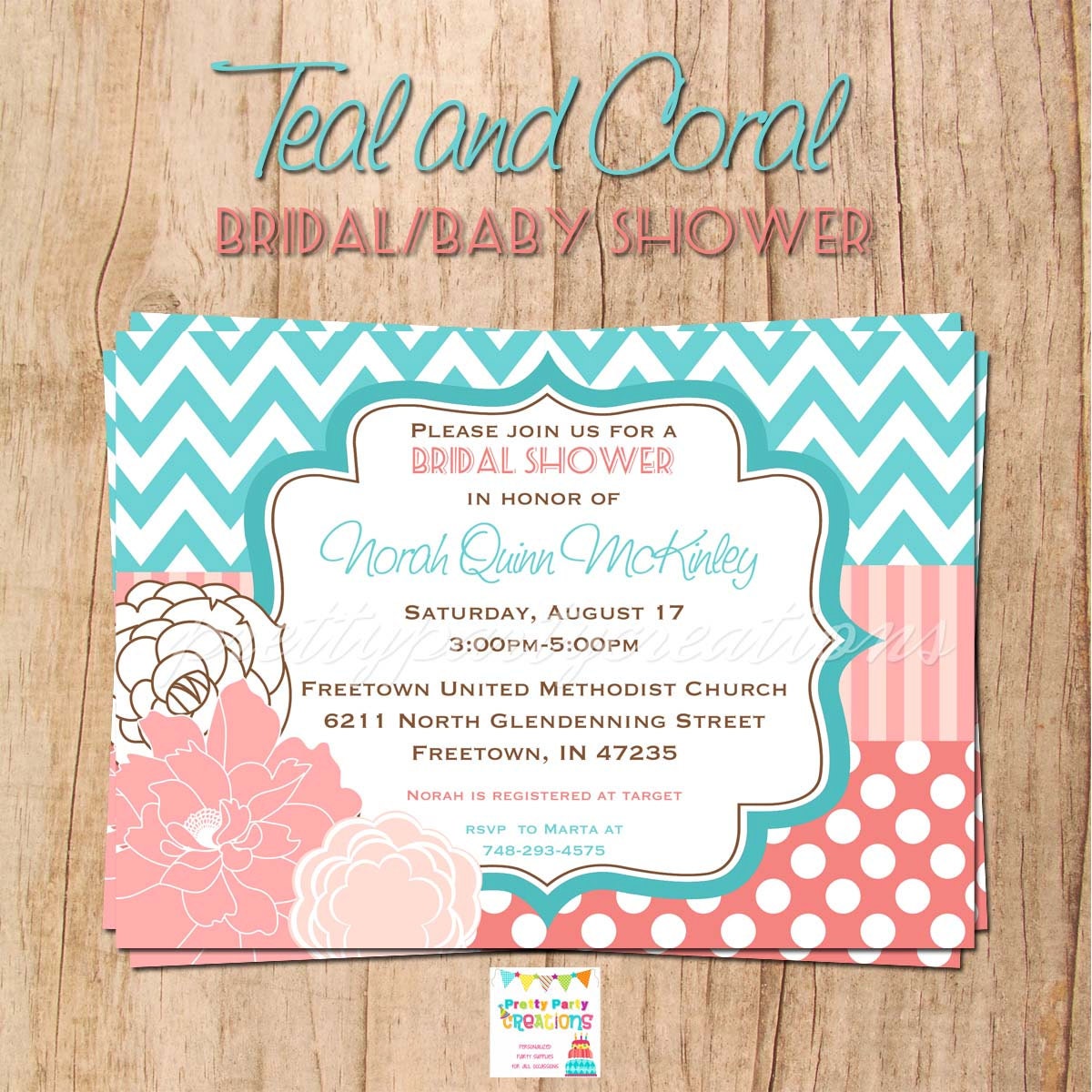 Coral And Teal Baby Shower Invitations 1