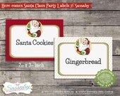 Christmas Party Labels Here comes Santa Claus - INSTANT DOWNLOAD - Editable & Printable Decorations by Sassaby Il_170x135