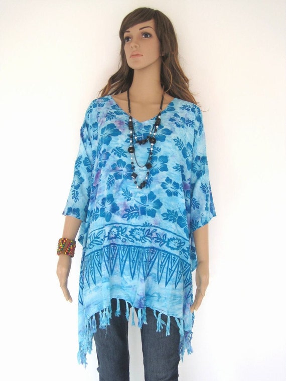 Plus Size Turquoise Batik Dress Tunic Dress Caftan Dress