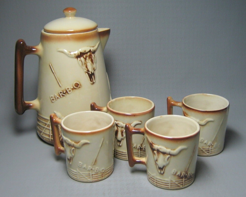 vintage MCCOY pottery EL RANCHO western theme coffee pot and