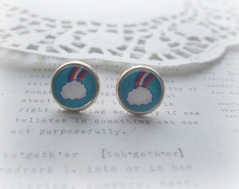 ON SALE Cloud & Rainbow Glass Stud Earrings
