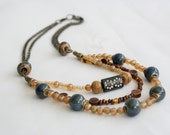 Beaded Necklace in Copper Tan Blue